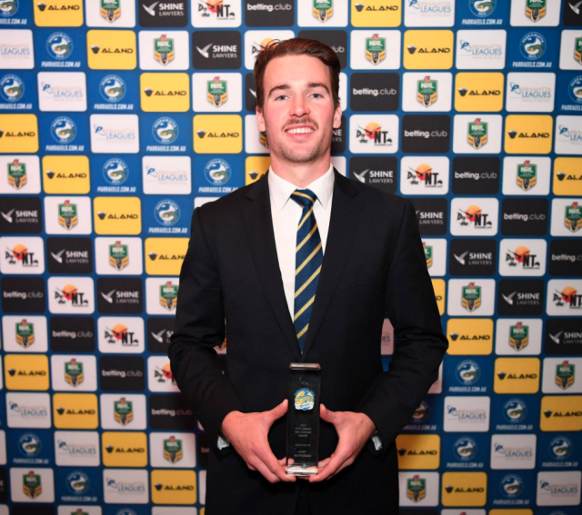 Gutherson with the coach's award. Pic: Eels Facebook