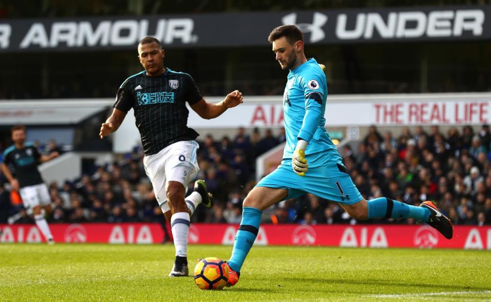 <p>Spurs keeper Hugo Lloris clears the danger </p>