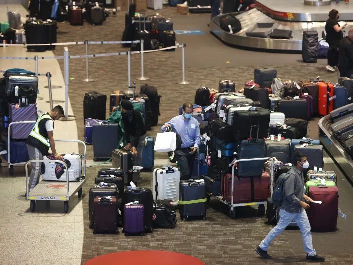 Luggage starts to pile up at Pearson International Airport on June 10 2022.