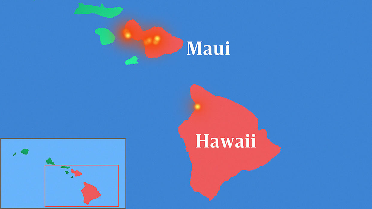 Wildfires were recorded on Hawaii's Big Island and Maui. (Yahoo News)