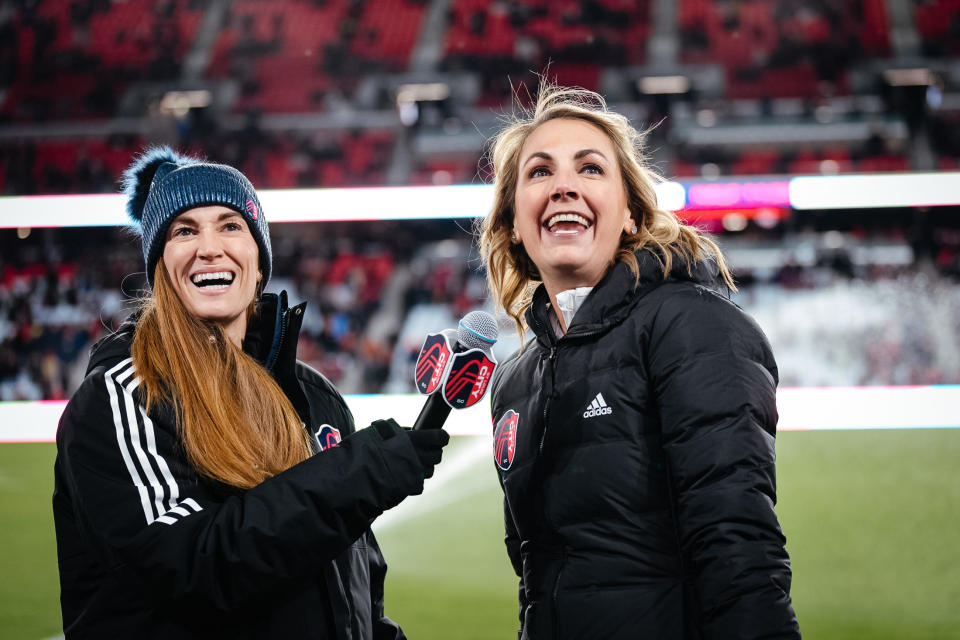 Carolyn Kindle (right) is the first Major League Soccer team's first female CEO and president. March 4, 2023.  / Credit: St. Louis City SC