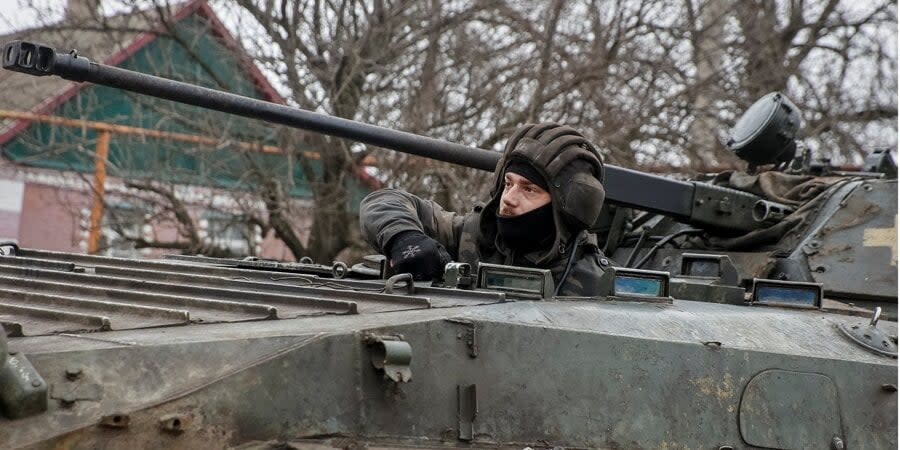 A Ukrainian soldier on the front line near Soledar, January 14, 2023