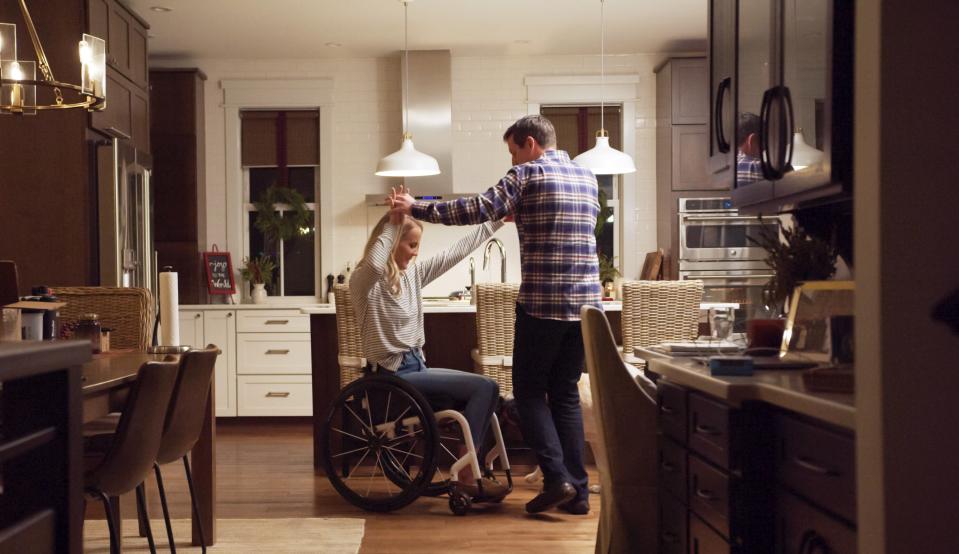“Nothing about our kitchen says that it’s accessible,” she says. “It’s a beautiful kitchen, and I can use it comfortably, but there’s nothing about it that screams, ‘This is how we make space for Mallory.’ My husband and I can both enjoy it, and that’s really important.”