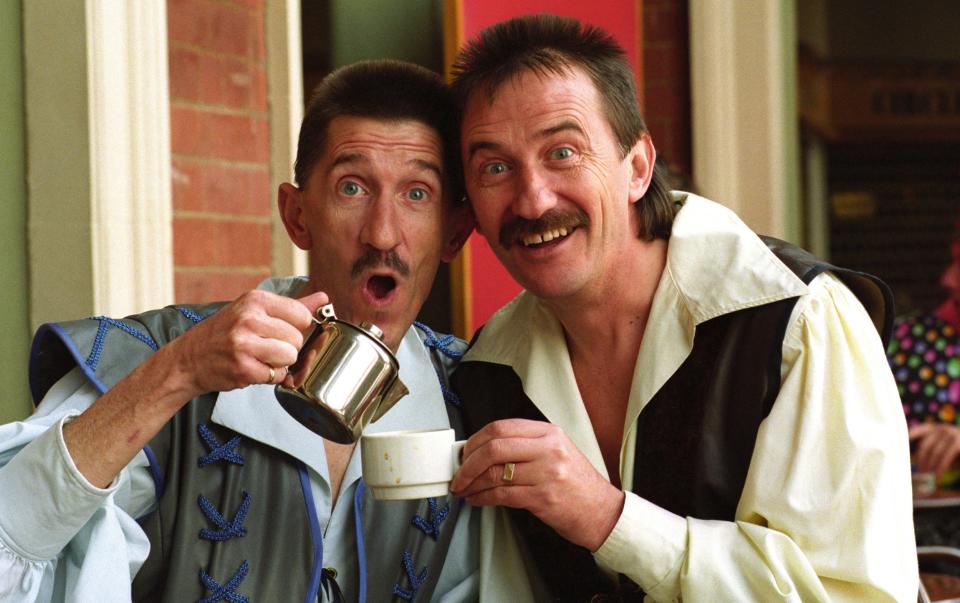 Paul and Barry in costume for the pantomime Snow White in 1993