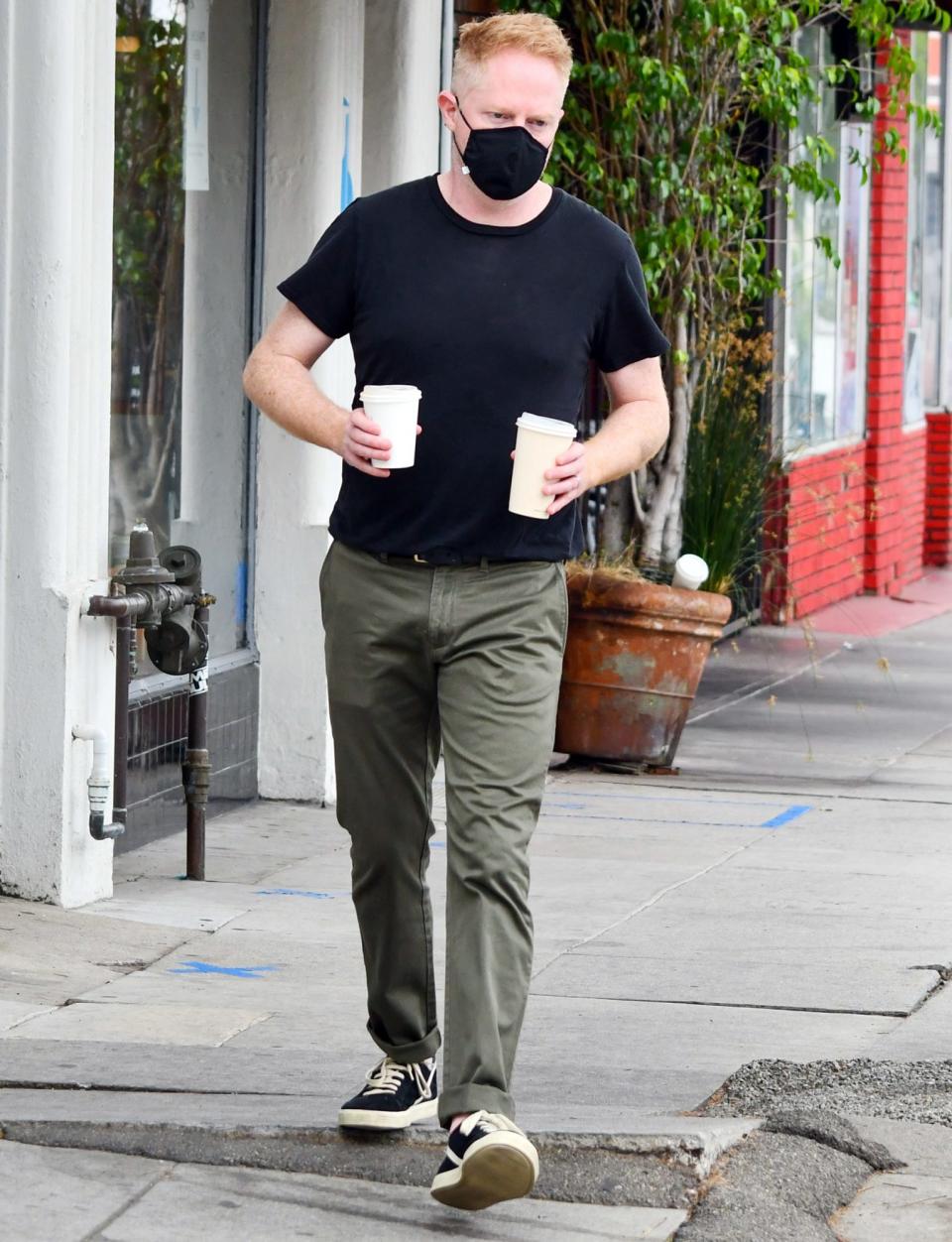 <p>Jesse Tyler Ferguson is seen fueling up on a coffee run on Friday in L.A. </p>