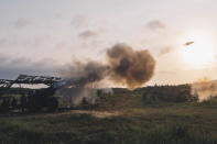 In this photo released by the Taiwan Military News Agency, Taiwan artillery unit conducts a live firing drill to deter a coastal landing force during the Han Guang exercise held on the island of Penghu county, Taiwan, Wednesday, Sept. 15, 2021. Taiwan's annual five-day Han Guang military exercise is designed to prepare the island's forces for an attack by China, which claims Taiwan as part of its own territory. (Military News Agency via AP)