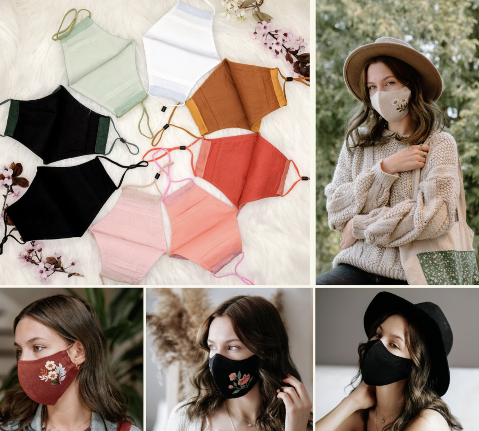 photo collage of woman wearing face masks, Premium Small 3-Layer Face Masks (Photo via Etsy)