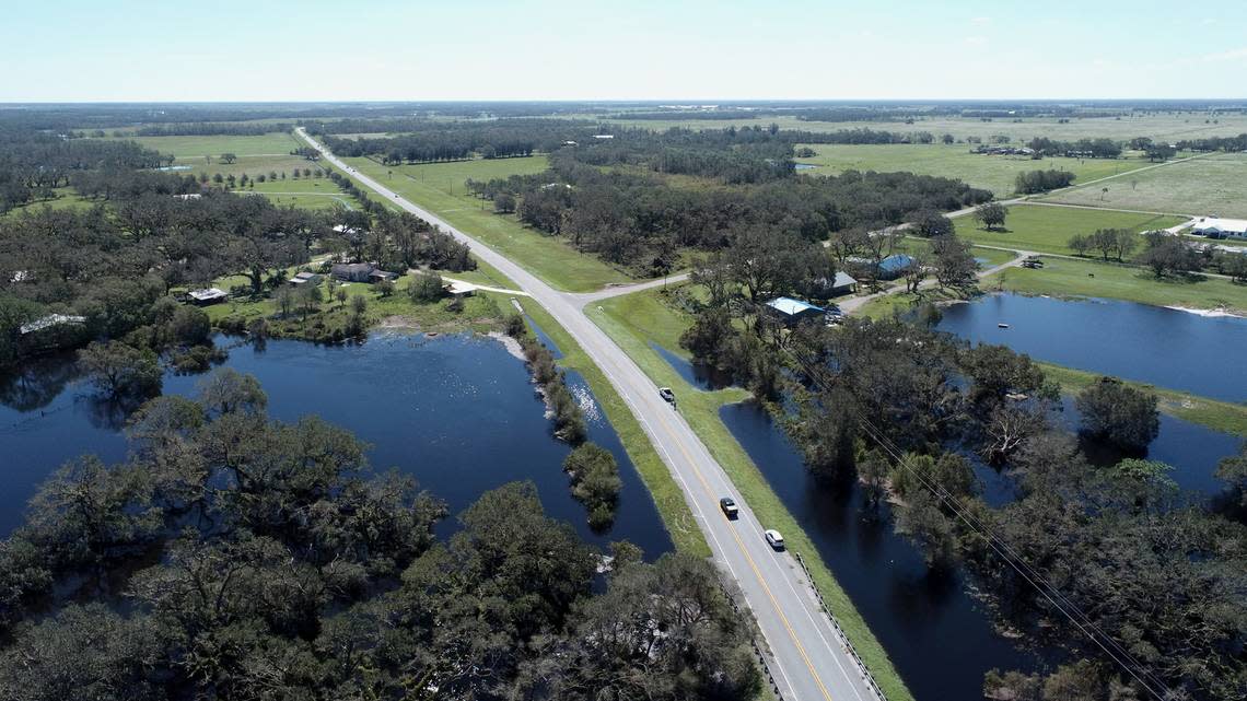 S.R. 70 surrounded by flood waters after Hurricane Ian passed.