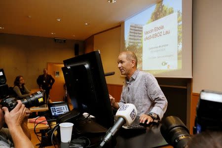 Blaise Genton, Head of Infectious Diseases Service, speaks during a news conference at the University Hospital of Lausanne (CHUV) in Lausanne October 28, 2014. REUTERS/Pierre Albouy