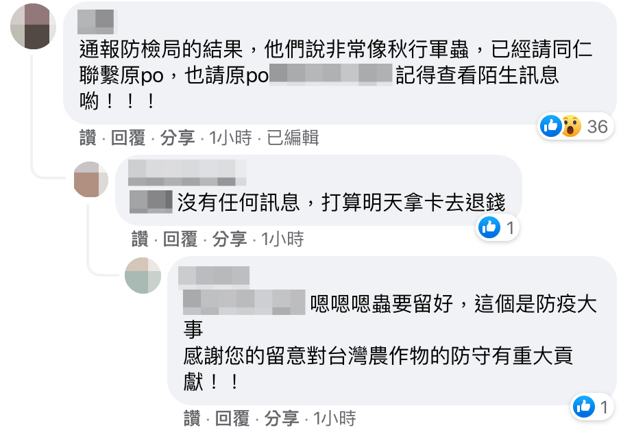 有熱心民眾稱防檢局表示很像秋行軍蟲。（翻攝自Costco好市多 商品經驗老實說臉書）