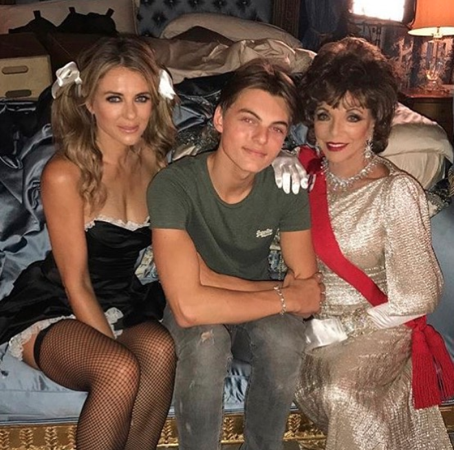 Liz Hurley's 16-year-old son, Damian, is said to be 'embarrassed' over the way his 52-year-old mother acts online. Photo: Instagram/Liz Hurley