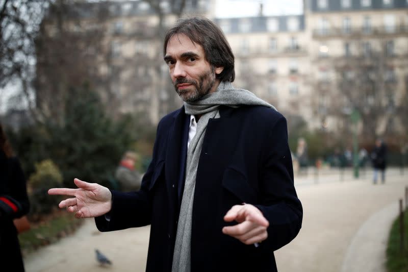 French mathematician Cedric Villani, member of Parliament and candidate for Paris mayoral election, campaigns in Paris