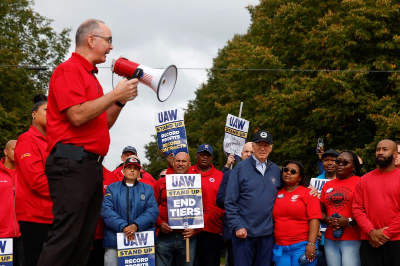 U.S. President Joe Biden joins United Auto Workers picket line in Belleville, Michigan