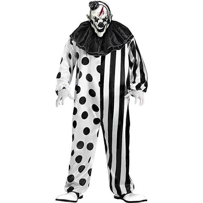 scary black and white killer clown costume