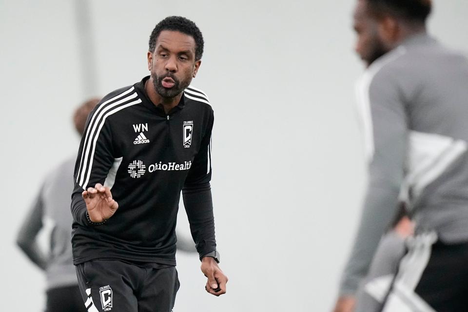 Crew coach Wilfried Nancy directs his team during preseason training.