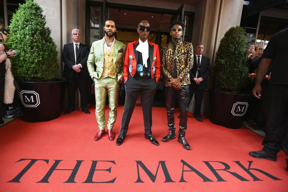 Omari Hardwick, Dapper Dan, and 21 Savage in custom Gucci x Dapper Dan looks at the 2019 Met gala.