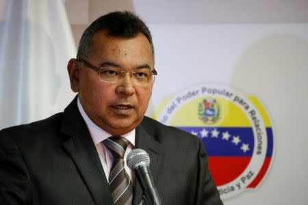 Venezuela's Interior and Justice Minister Nestor Reverol speaks during a news conference in Caracas, Venezuela August 22, 2016. REUTERS/Carlos Garcia Rawlins