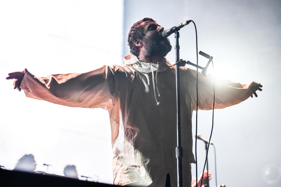 English singer Liam Gallagher performs on the stage of the Palazzo Dello Sport. Rome (Italy), February 15th, 2020 (Photo by Marilla Sicilia/Mondadori Portfolio/Sipa USA)