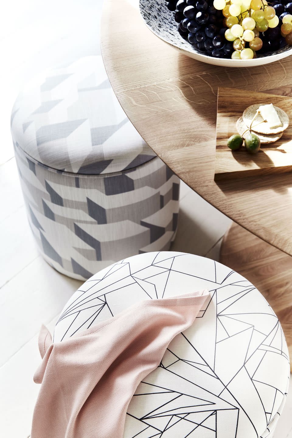 <p>Stools upholstered in patterned fabrics with harmonious hues add<br>a pleasing informality to this relaxed dining space.<br></p><p>• Stools upholstered in Cracked Ice fabric, <a href="http://www.flock.org.uk/shop/cracked-ice-fabric" rel="nofollow noopener" target="_blank" data-ylk="slk:Flock;elm:context_link;itc:0;sec:content-canvas" class="link ">Flock</a>.<br></p>