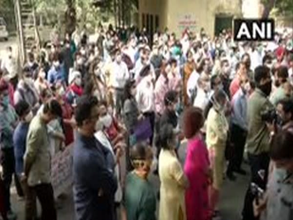 Doctors and health workers at Hindu Rao Hospital continued their strike on Tuesday. (Photo/ANI)