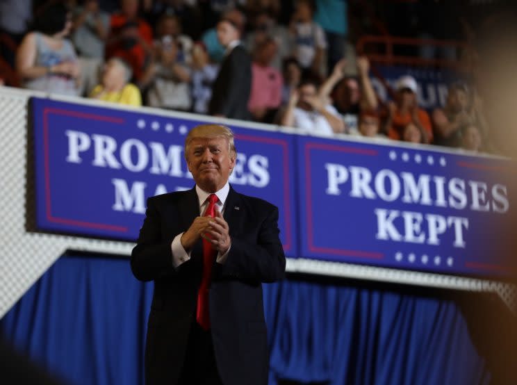 President Trump at his 100-day rally in Harrisburg, Pa.