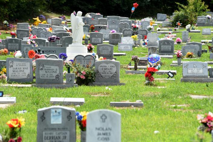 A photo of South View Cemetery in Augusta shows the variety of symbols that can be found on tombstones.
