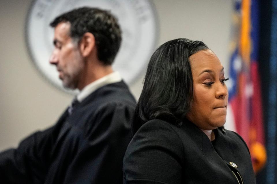 Fulton County District Attorney Fani Willis, right, and Fulton County Superior Court Judge Robert McBurney speak in court in July (Copyright 2023 The Associated Press. All rights reserved)