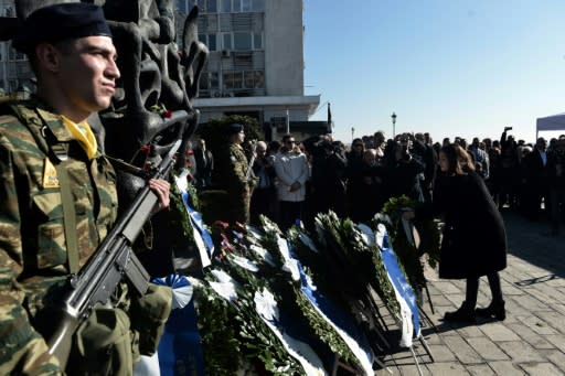 Tke Holocaust Memorial in Thessaloniki was tightly guarded during Sunday's events