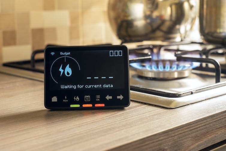 Smart meter in front of gas stove