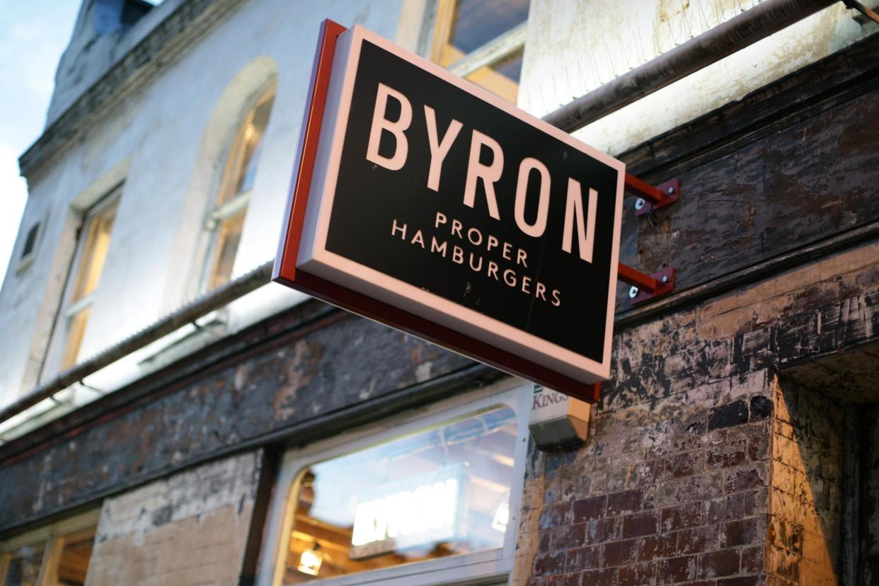 A sign outside a Byron restaurant in Islington, north London, as the burger chain announces it will shut 31 restaurants: PA