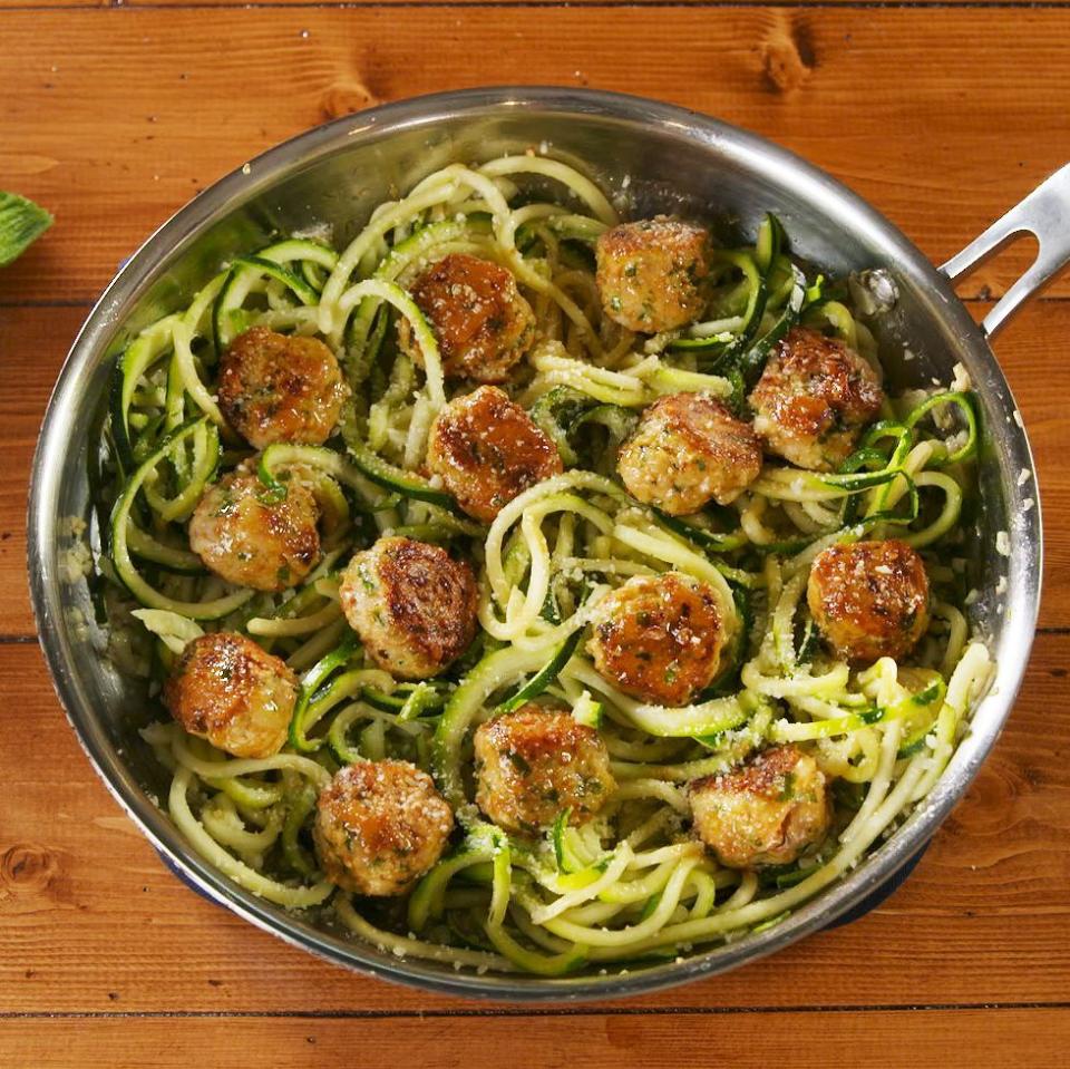 <p>These garlic butter <a href="https://www.delish.com/uk/cooking/recipes/a29185626/italian-meatball-recipe/" rel="nofollow noopener" target="_blank" data-ylk="slk:meatballs;elm:context_link;itc:0;sec:content-canvas" class="link ">meatballs</a> are low carb, gluten free, and all around better for you without skipping out on any of the tastiness. </p><p>Get the <a href="https://www.delish.com/uk/cooking/recipes/a30960003/garlic-butter-meatballs-recipe/" rel="nofollow noopener" target="_blank" data-ylk="slk:Garlic Butter Meatballs;elm:context_link;itc:0;sec:content-canvas" class="link ">Garlic Butter Meatballs</a> recipe.</p>