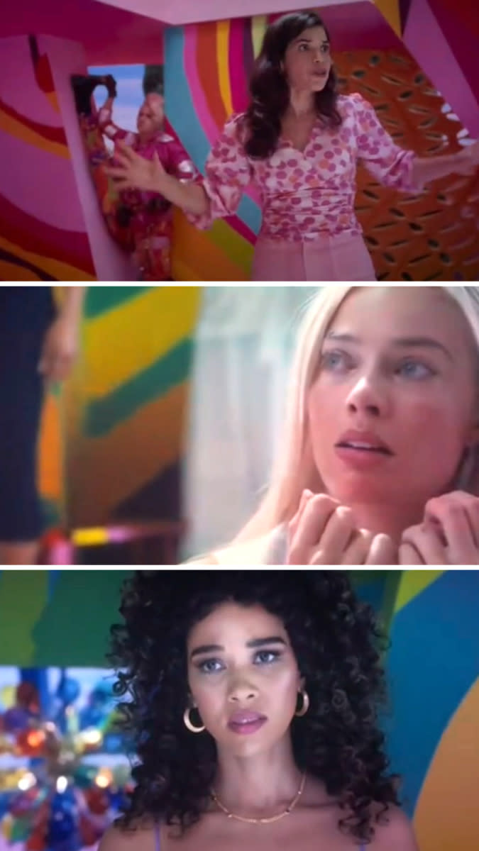 America Ferrera, Margot Robbie, and Alexandra Shipp in "Barbie"