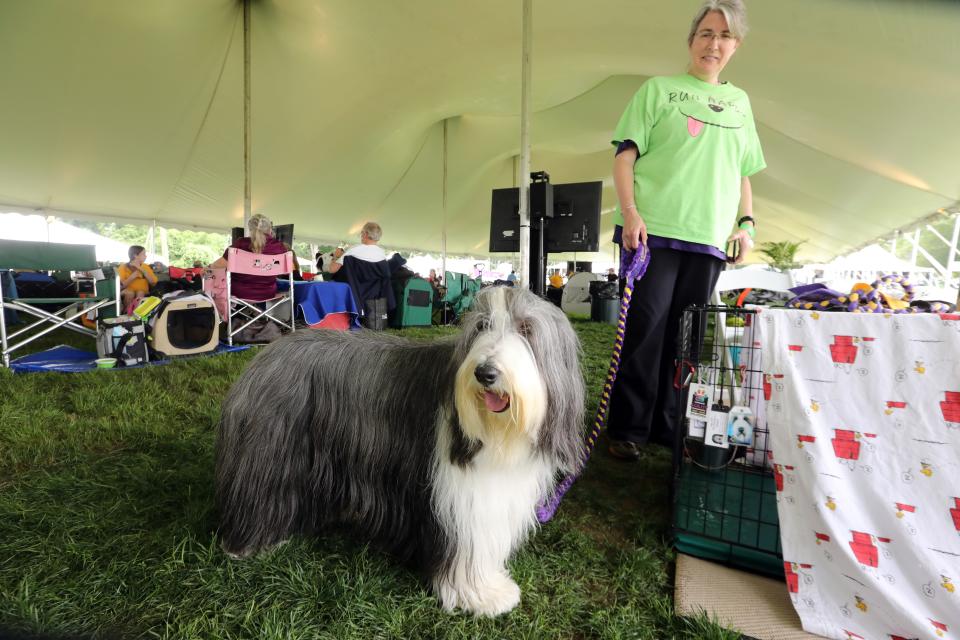 Suzanne O'Malley of Chelsea, Alabama and Penny, a Bearded Collie, attend the 8th Annual Masters Agility Championship June 11, 2021 at Lyndhurst in Tarrytown. The Westminster Kennel Club dog show returns to Lyndhurst in 2022.