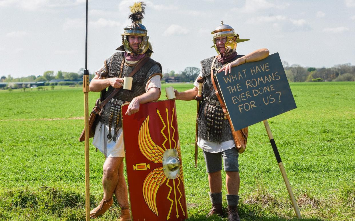 Protesters in Roman costume - Solent News & Photo Agency