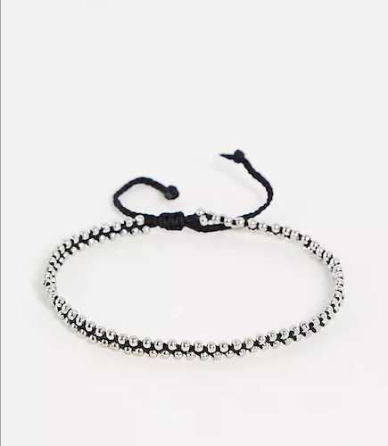 ASOS Design Cord Anklet with Silver Beads