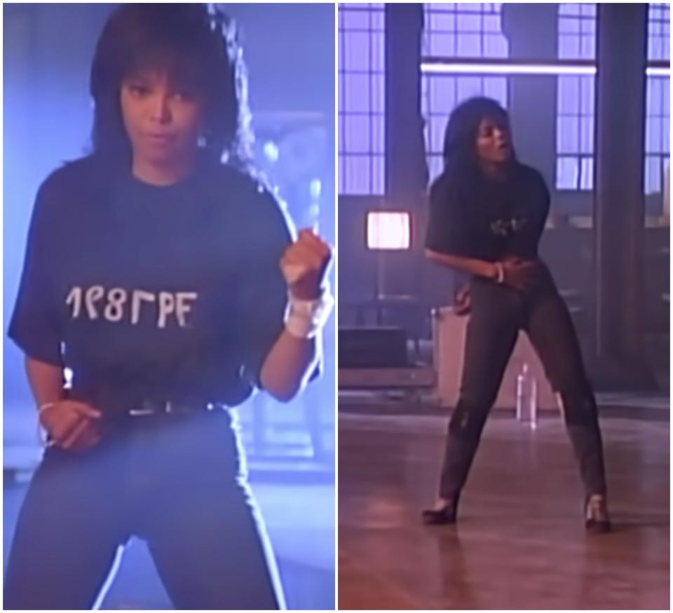 Screenshots of Janet Jackson in "Pleasure Principle" music video.