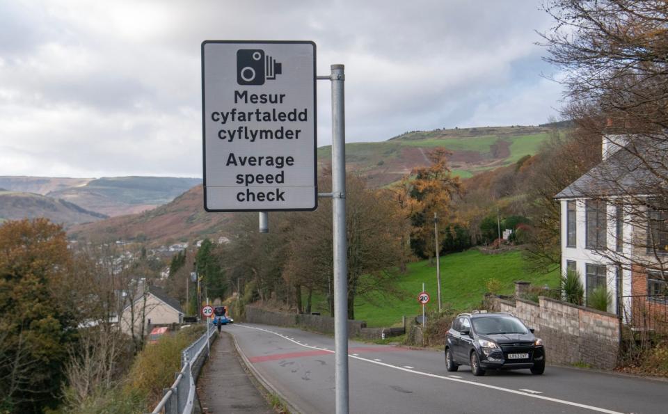 The speed warnings on one of the steepest roads in the Rhondda Valley