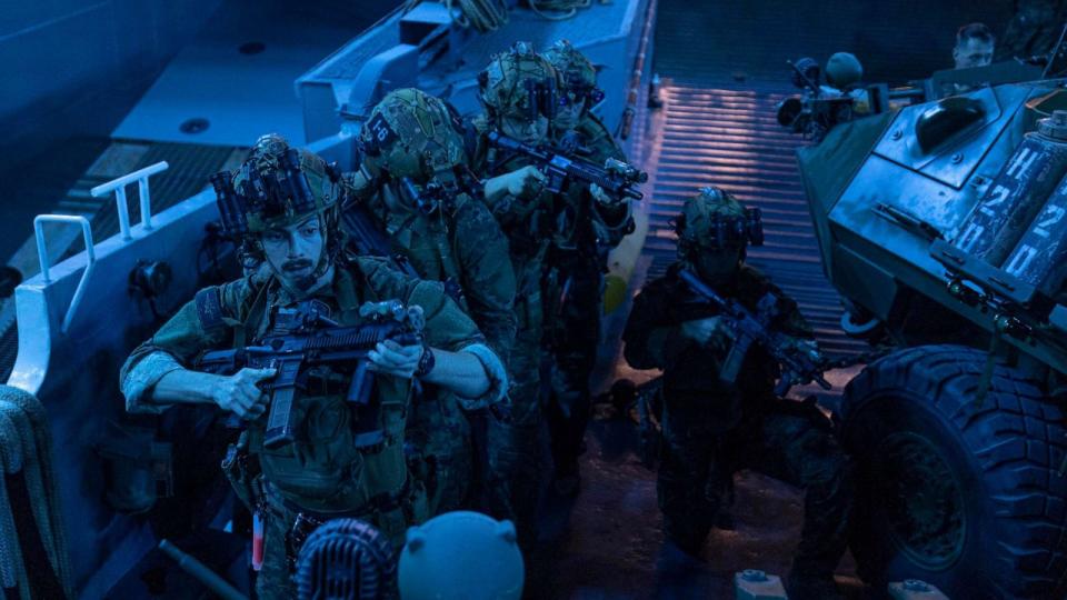 PHOTO: U.S. Marines with the 26th Marine Expeditionary Unit (Special Operations Capable)’s (MEU(SOC)) Maritime Special Purpose Force clear an Landing Craft Utility during training aboard the Wasp-class amphibious assault ship USS Bataan (LHD 5), (U.S. Marine Corps by Sgt. Matthew Romonoyske-Bean)