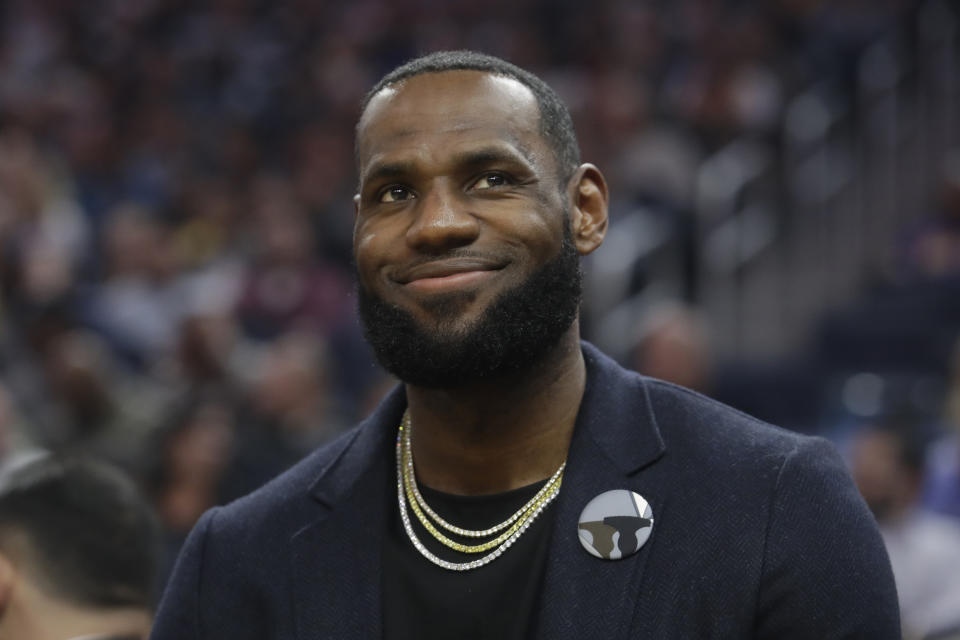 Los Angeles Lakers forward LeBron James during an NBA basketball game against the Golden State Warriors in San Francisco, Thursday, Feb. 27, 2020. (AP Photo/Jeff Chiu)