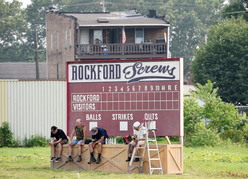 A baseball field, scoreboard and dugouts were built in Ambridge this summer for the new Amazon Prime series "A League of Their Own."