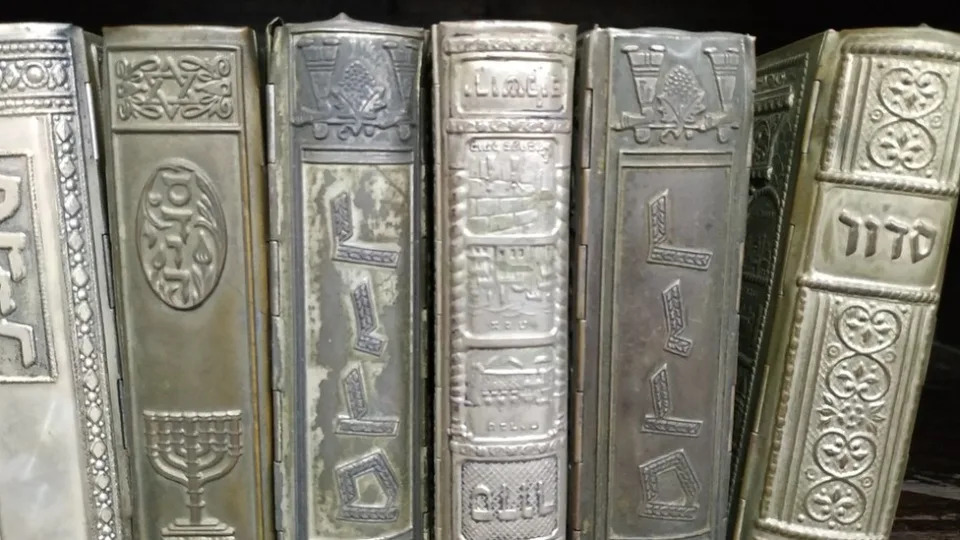 Books in Davvid Levi's collection of Jewish artefacts