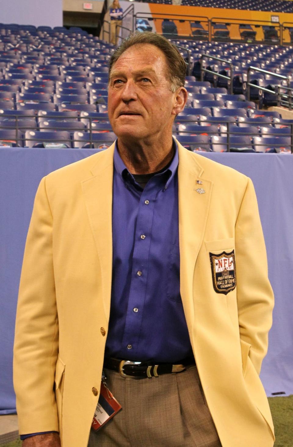 NFL Hall of Fame player Jack Youngblood before Super Bowl XLVI between the New York Giants and the New England Patriots at Lucas Oil Stadium on Feb. 5, 2012.