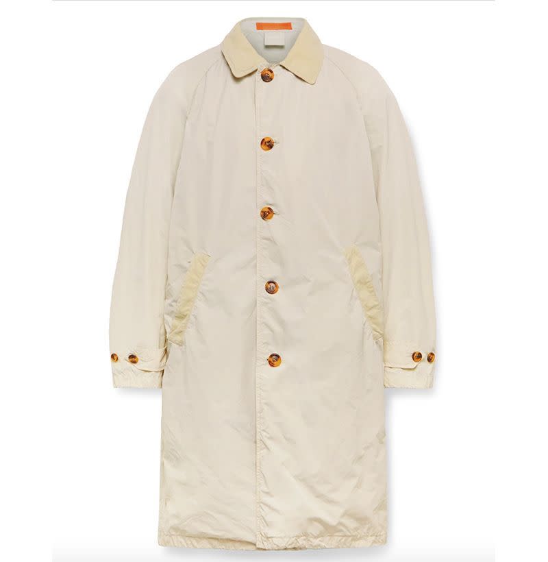 Faux Suede-Trimmed Garment-Dyed Shell Coat