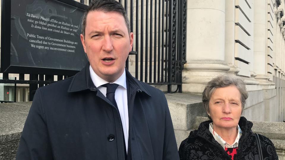 <p>John Finucane and Geraldine Finucane, son and widow</p>PA