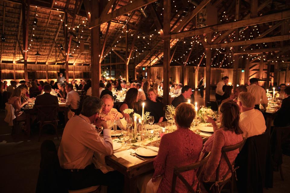 The actress and producer married the man of her dreams beneath a family of 800-year-old trees. Afterwards, the newlyweds surprised their guests with a Fred Astaire and Ginger Rogers–style tap routine and ended the night riding back to their rooms on bicycles decorated Burning Man–style with LED lights.