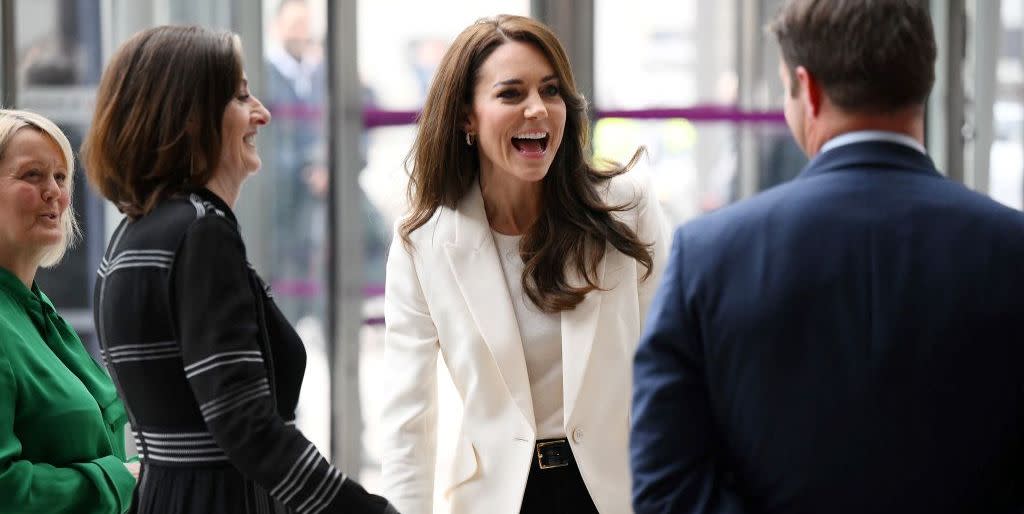 britains catherine, princess of wales, is greeted upon her arrival at natwests headquarters in the city of london on march 21, 2023 to host the inaugural meeting of her new business taskforce for early childhood photo by daniel leal pool afp photo by daniel lealpoolafp via getty images