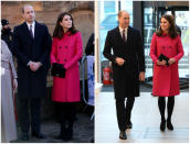 <p><strong>When: Jan. 16, 2018</strong><br>The Duke and Duchess of Cambridge visited the Coventry Cathedral on Tuesday morning as part of their first joint royal appearance of the year. The happy couple visited the ruins, which was bombed during World War II, before sipping tea with volunteers at the Rising Café Lincoln. Situated within Alive Church, Newland, café proceeds go towards helping men and women around the U.K. who are overcoming drug and alcohol addictions. <em>(Photos: Getty) </em> </p>