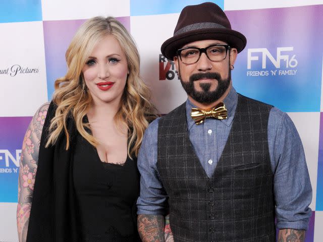 <p>Gregg DeGuire/WireImage</p> AJ McLean and Rochelle DeAnna McLean arrive at The Grammy Awards: Friends 'N' Family party on February 8, 2013 in Hollywood, California