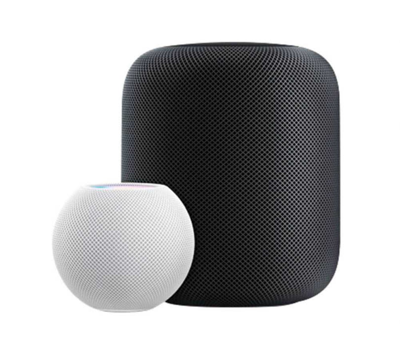 HomePod mini（左）是蘋果智慧音箱家族的生力軍，體積僅HomePod的3分之1。（圖／Apple提供）