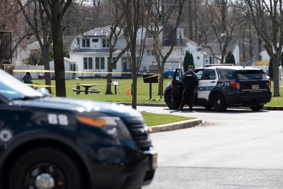 Mar 16, 2024; Paramus, New Jersey, USA; Emergency responders at Paramus Public Library where a pedestrian was struck.